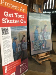 'Get Your Skates On', an artwork by I D Campbell displayed at Glasgow Cathedral