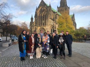 Methodist attendees at the ecumenical service stand outside Glasgow Cathedral, including Climate Justice For All team members, Methodists from Fiji, the US, Scotland and England!