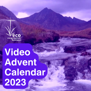 Video Advent Calendar 2023.
Eco-Congregation Scotland
A purple-hued landscape of a rugged mountain in the distance and a rushing river streaming towards the viewer.