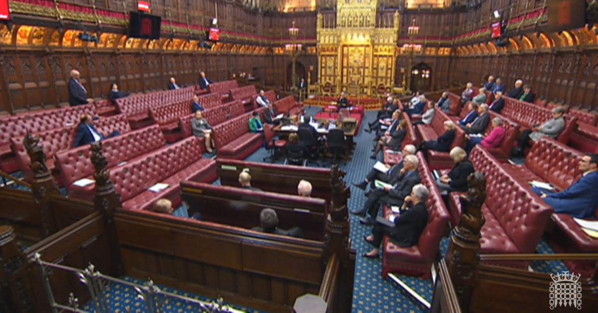 A wide view of the House of Lords during a debate.