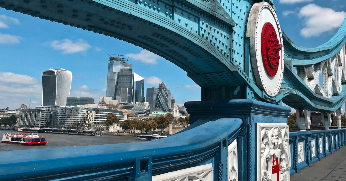 view of the city of London from Tower Bridge